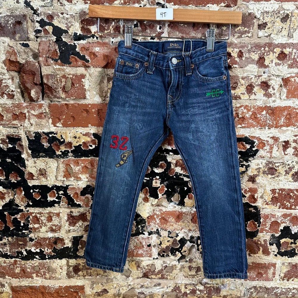 Polo Sullivan Denim Jeans Toddler Boys 4T Blue Denim Patched Adjustable Waist